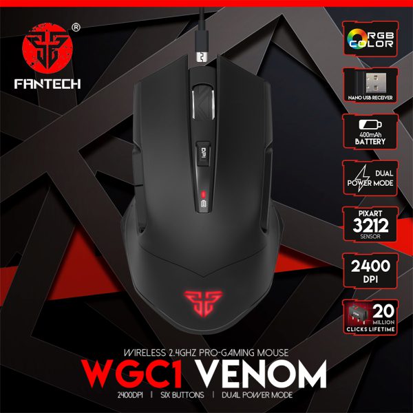 FANTECH WGC1 VENOM 2400DPI 2.4GHz Hybrid-Wireless Gaming Mouse - Image 2