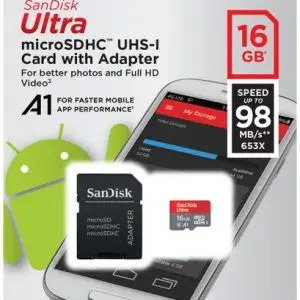 SanDisk Ultra 16Gb Micro SDXC UHS-I Memory Card 98MB/s Class 10 With Adapter