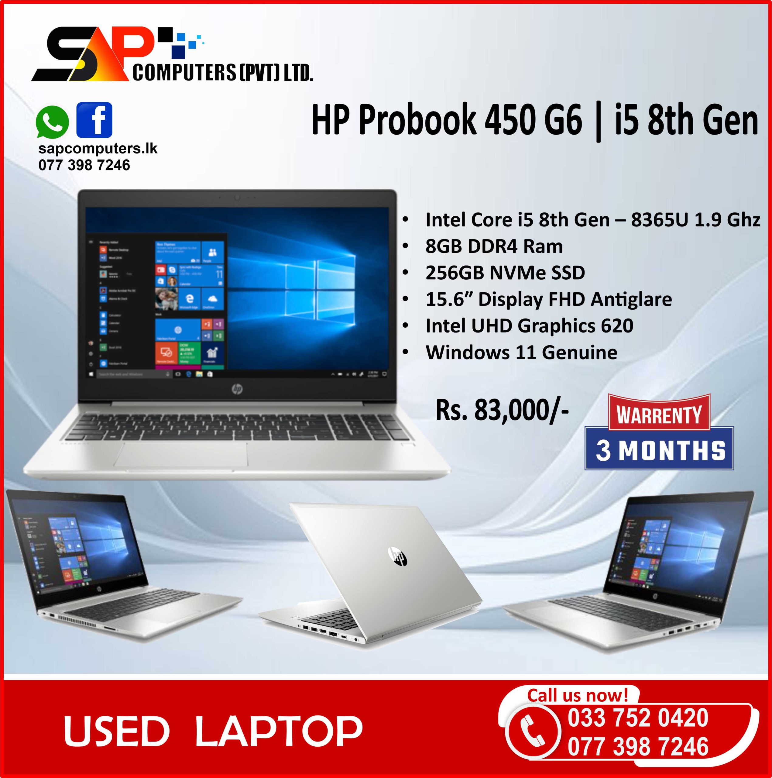 HP Probook 450 G6 – 15.6″ FHD IPS Display | i5 8th Gen | 8GB DDR4 Ram | 256GB NVMe SSD | US Keyboard | Win11 - Image 4